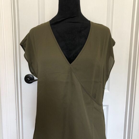 Three Eighty Two Womens Blouse S Olive Green Jackson Surplice V-neck NWT - Picture 5 of 9